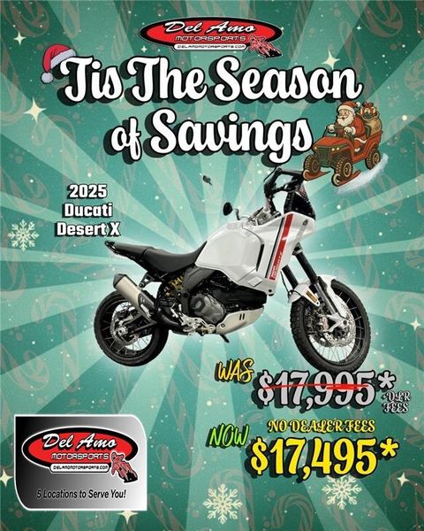 New 2025 Ducati Desertx  in a STAR WHITE SILK exterior color. Del Amo Motorsports of Redondo Beach (424) 390-7811 delamomotorsports.com 