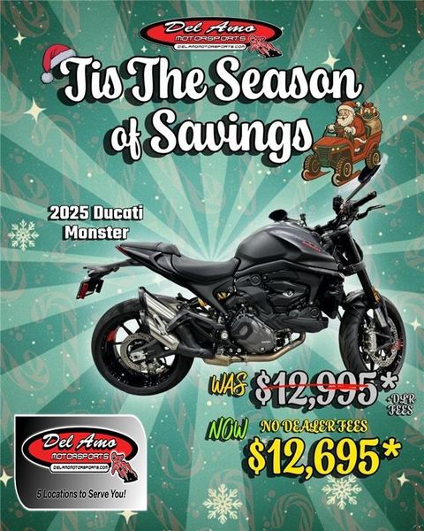 New 2025 Ducati Monster  in a DARK STEALTH exterior color. Del Amo Motorsports of Redondo Beach (424) 390-7811 delamomotorsports.com 
