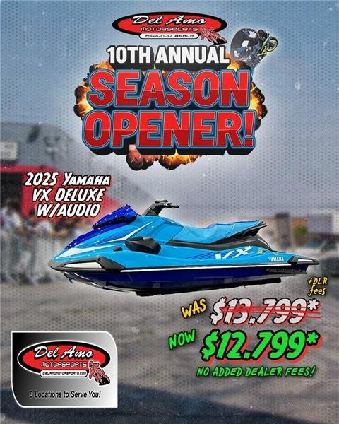 2025 Yamaha VX DELUXE W&sol;AUDIO  in a CYAN/AZURE BLUE exterior color. Del Amo Motorsports of Redondo Beach (424) 390-7811 delamomotorsports.com 