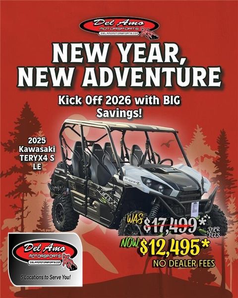 New 2025 Kawasaki TERYX4 S LE  in a ICE GRAY/SUPER BLACK exterior color. Del Amo Motorsports of Redondo Beach (424) 390-7811 delamomotorsports.com 