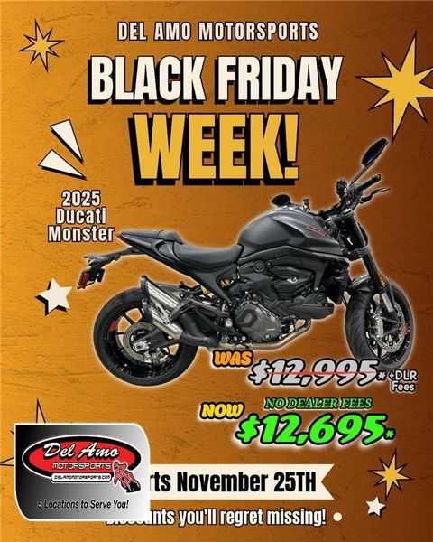New 2025 Ducati Monster  in a DARK STEALTH exterior color. Del Amo Motorsports of Redondo Beach (424) 390-7811 delamomotorsports.com 