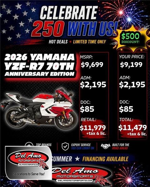 New 2026 Yamaha YZF-R7 70TH ANNIVERSARY EDITION 