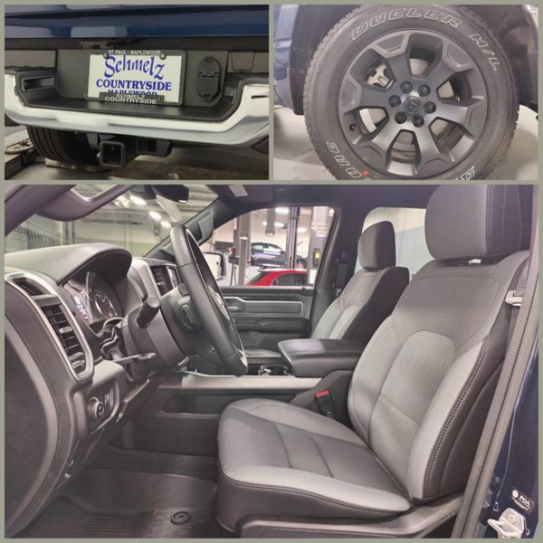 2023 RAM 1500 Big Horn Crew Cab 4x4 w/Heated Seats in a Patriot Blue Pearl Coat exterior color and Diesel Gray/Black Heated Seatsinterior. Schmelz Countryside SAAB (888) 558-1064 stpaulsaab.com 