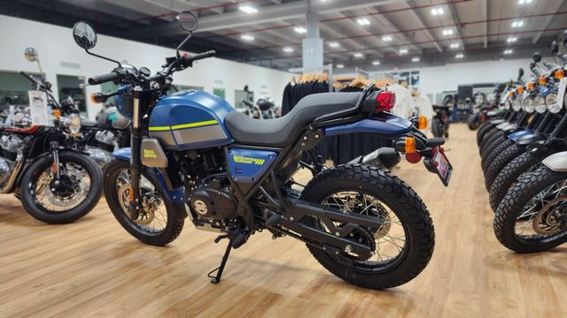 2023 Royal Enfield SCRAM 411  in a SKY LINE BLUE exterior color. Royal Enfield Motorcycles of Miami (786) 845-0052 remotorcyclesofmiami.com 