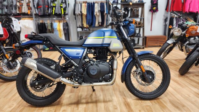 2023 Royal Enfield SCRAM 411  in a SKY LINE BLUE exterior color. Royal Enfield Motorcycles of Miami (786) 845-0052 remotorcyclesofmiami.com 