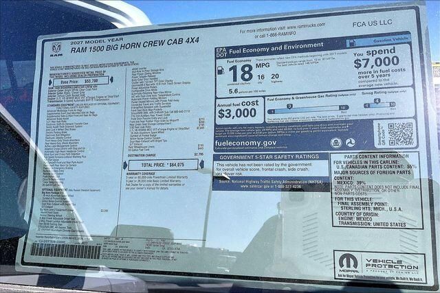 New 2027 RAM 1500 Big Horn Crew Cab 4x4 5