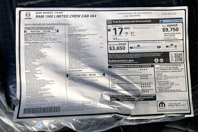 New 2026 RAM 1500 Limited Crew Cab 4x4 5