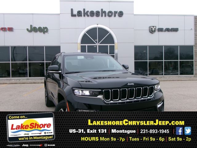 2024 Jeep Grand Cherokee Limited 4x4 in a Diamond Black Crystal Pearl Coat exterior color and Global Blackinterior. Lakeshore Chrysler Jeep Dodge (231) 500-5209 lakeshorechryslerjeep.com 