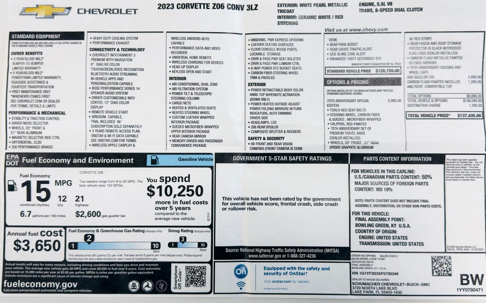 Used 2023 Chevrolet Corvette Z06 3LZ