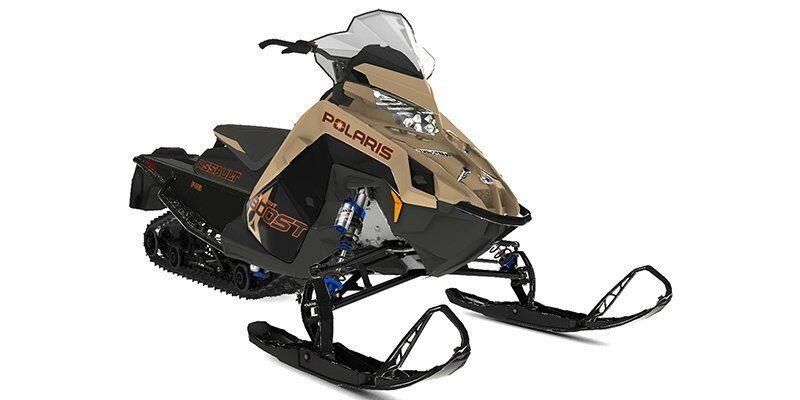 2024 Polaris Switchback Assault in a Gloss Black/Military Tan/Orange Burst exterior color. Plaistow Powersports (603) 819-4400 plaistowpowersports.com 