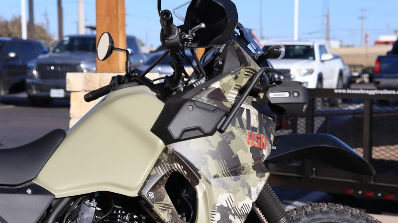 2025 KAWASAKI KLR 650 ADVENTURE ABS CYPHER CAMO TAN  METALLIC MATTE CARBON GRAY  in a CYPHER CAMO TAN & METALLIC MATTE CARBON GRAY exterior color. Family PowerSports (877) 886-1997 familypowersports.com 