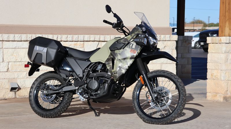 2025 KAWASAKI KLR 650 ADVENTURE ABS CYPHER CAMO TAN  METALLIC MATTE CARBON GRAY  in a CYPHER CAMO TAN & METALLIC MATTE CARBON GRAY exterior color. Family PowerSports (877) 886-1997 familypowersports.com 