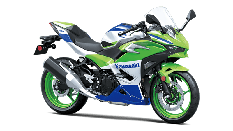 2024 Kawasaki NINJA 500 SE 40TH ANNIVERSARY EDITION LIME GREEN AND PEARL CRYSTAL WHITE AND BLUEImage 1