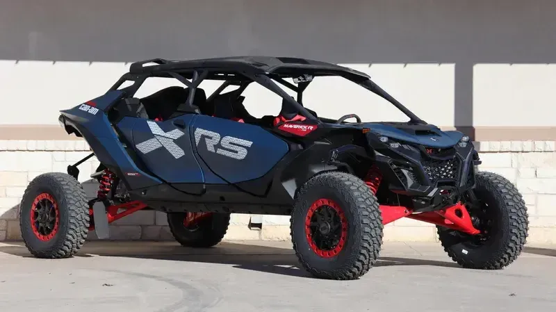 2025 Can-Am MAVERICK R MAX X RS WITH SMARTSHOX 999T DCT DUSTY NAVY AND LEGION REDImage 2