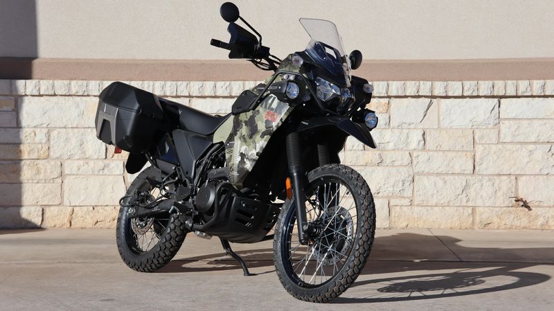 2025 KAWASAKI KLR 650 ADVENTURE ABS CYPHER CAMO TAN  METALLIC MATTE CARBON GRAY  in a CYPHER CAMO TAN & METALLIC MATTE CARBON GRAY exterior color. Family PowerSports (877) 886-1997 familypowersports.com 