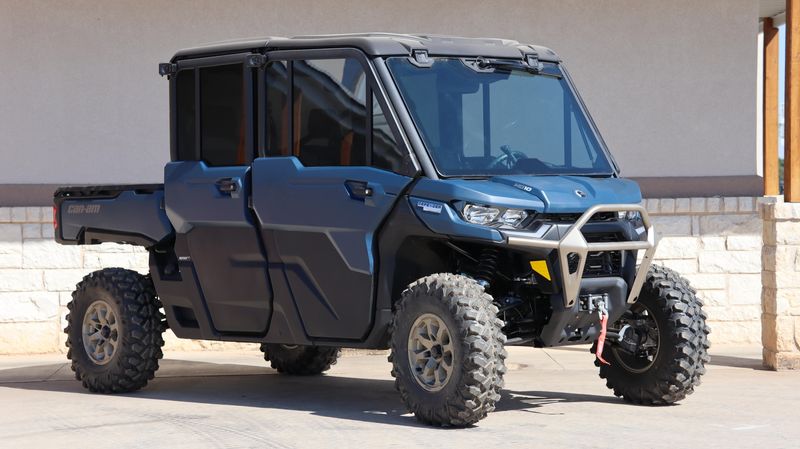 2025 CAN-AM DEFENDER MAX LIMITED CAB HD10 DUSTY NAVY in a DUSTY NAVY exterior color. Family PowerSports (877) 886-1997 familypowersports.com 