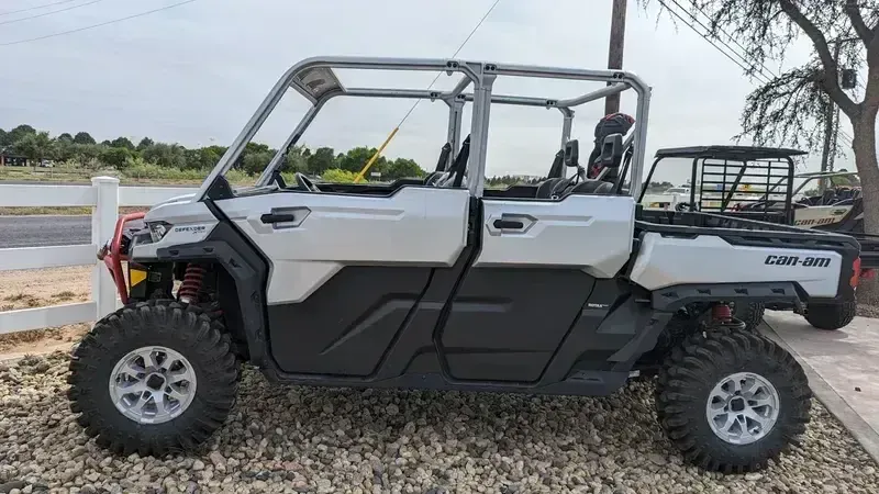 2025 Can-Am DEFENDER MAX X MR WITH HALF DOORS HYPER SILVER AND LEGION REDImage 1