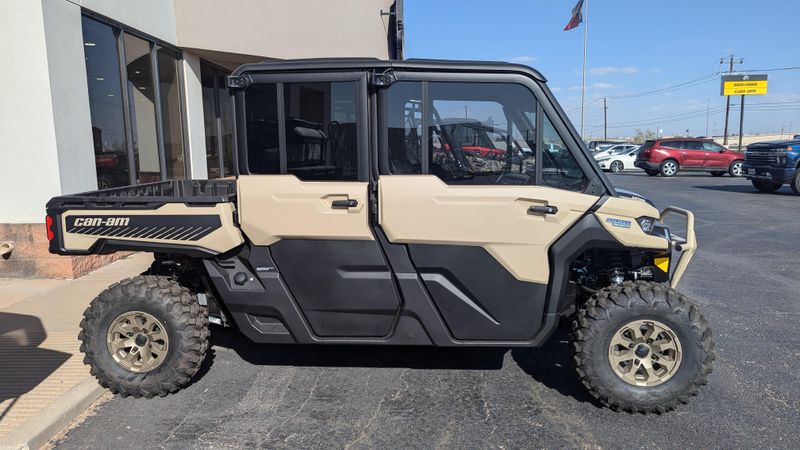 2025 CAN-AM DEFENDER MAX LIMITED CAB HD10 DESERT TAN AND STEALTH BLACK in a DESERT TAN AND STEALTH BLACK exterior color. Family PowerSports (877) 886-1997 familypowersports.com 