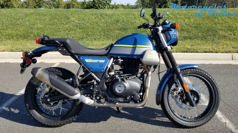 2023 Royal Enfield Scram 411  in a Skyline Blue exterior color. Motorcycles of Dulles 571.934.4450 motorcyclesofdulles.com 
