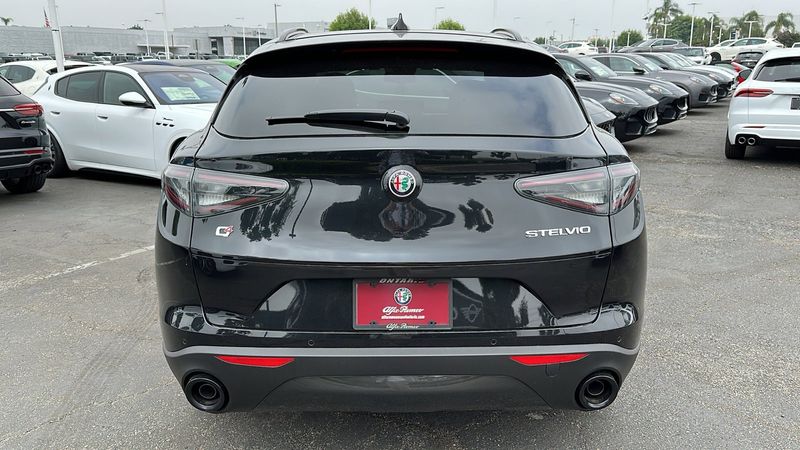 2024 Alfa Romeo Stelvio Sprint Awd in a Vulcano Black Metallic exterior color and Blackinterior. Alfa Romeo of Ontario 909-757-1449 alfaromeousaofontario.com 