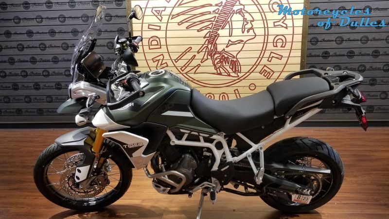 2023 Triumph Tiger 900 Rally Pro  in a Matte Khaki Green exterior color. Motorcycles of Dulles 571.934.4450 motorcyclesofdulles.com 