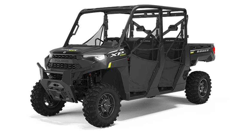 2024 Polaris Ranger Crew XP 1000 Premium in a SUPER GRAPHITE / ORANGE BURST exterior color. Genuine RV & Powersports (936) 569-2523 