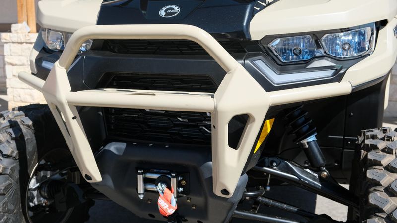 2025 CAN-AM DEFENDER MAX LIMITED CAB HD10 DESERT TAN AND STEALTH BLACK in a DESERT TAN AND STEALTH BLACK exterior color. Family PowerSports (877) 886-1997 familypowersports.com 