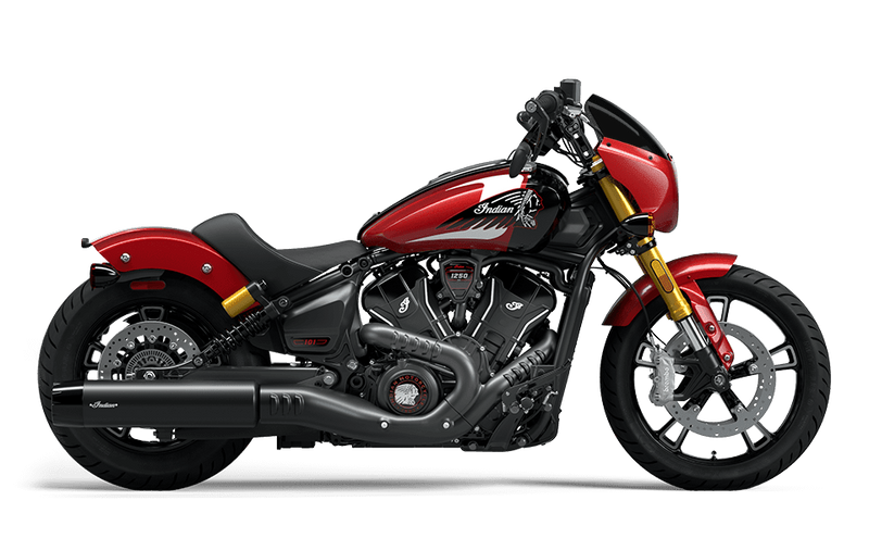 New 2025 Indian Motorcycles Indian 101 Scout Sunset Red Metallic Graphics 2025 