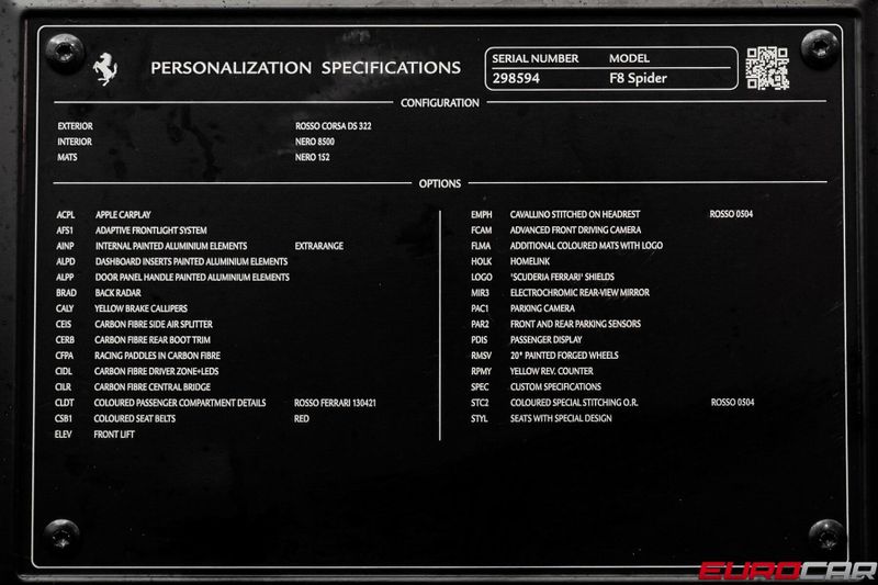 Used 2023 Ferrari F8 Spider *PASSENGER DISPLAY * SUSPENSION LIFTER*Image 13