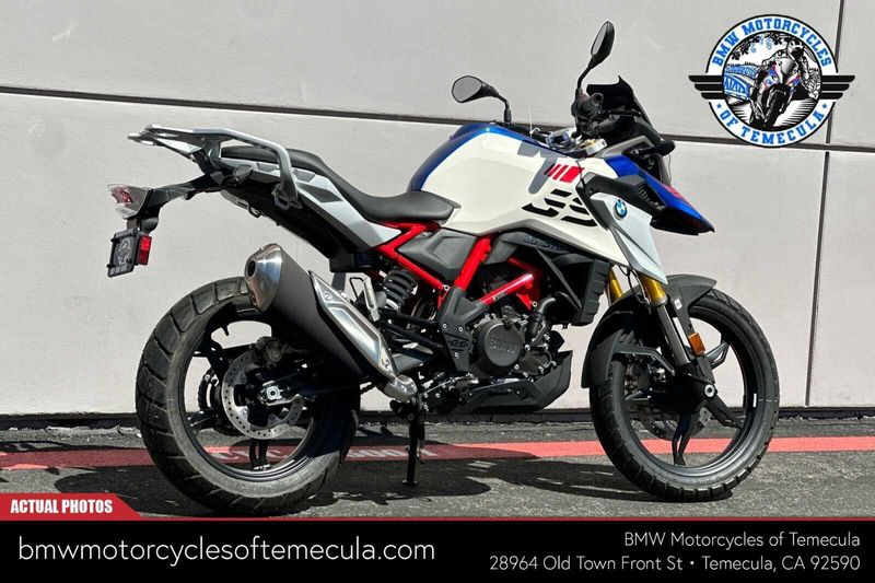 2024 BMW G 310 GS in a POLAR WHITE/RACING BLUE exterior color. BMW Motorcycles of Temecula – Southern California (951) 506-6903 bmwmotorcyclesoftemecula.com 