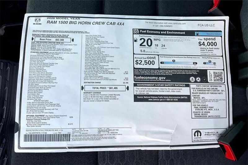New 2026 RAM 1500 Big Horn Crew Cab 4x4 5