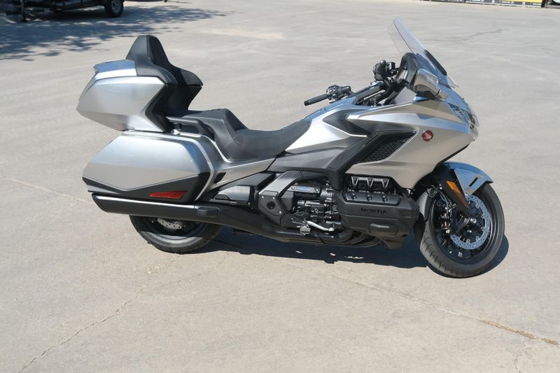NEW 2025 HONDA GOLD WING TOUR DCT  in a LIGHT SILVER METALLIC exterior color. Family PowerSports (877) 886-1997 familypowersports.com 