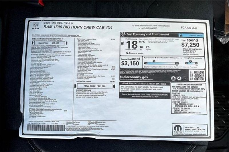 New 2026 RAM 1500 Big Horn Crew Cab 4x4 5