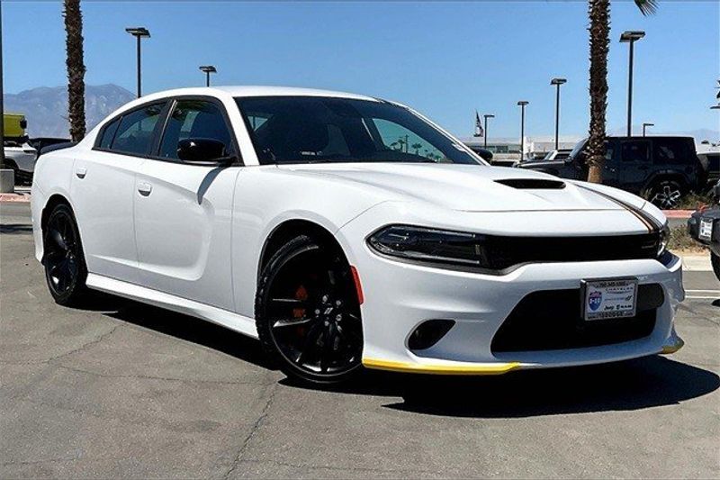 2023 Dodge Charger Gt Rwd in a White Knuckle exterior color and Blk Nappainterior. I-10 Chrysler Dodge Jeep Ram (760) 565-5160 pixelmotiondemo.com 