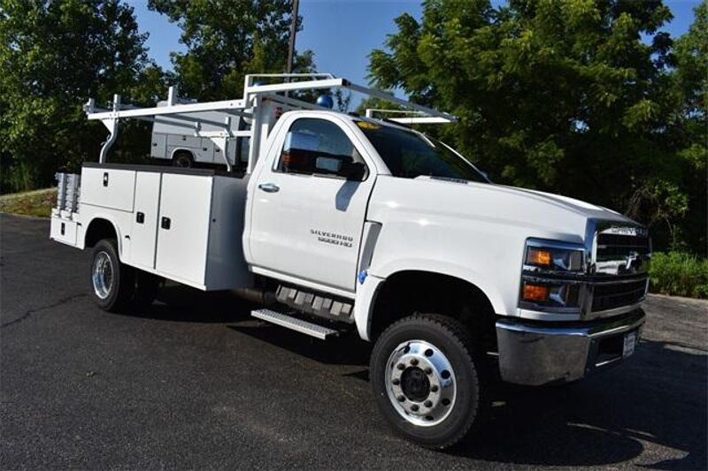 2023 Chevrolet Silverado 5500HD Work Truck in a Summit White exterior color and Dark Ash Seats With Jet Black Interior Accentsinterior. Raymond Auto Group 888-703-9950 raymonddeals.com 