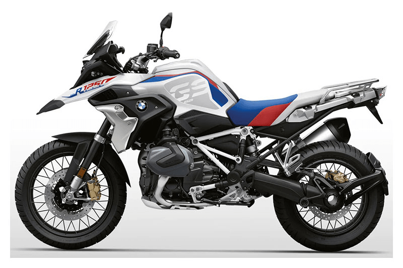 2022 BMW R 1250 GS in a Light White / Racing Blue / Racing Red - Sport Suspension exterior color. San Jose BMW Motorcycles 555-555-5555 sjbmw.com 