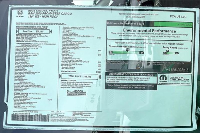 New 2025 RAM Promaster 2500 Tradesman Cargo Van High Roof 136