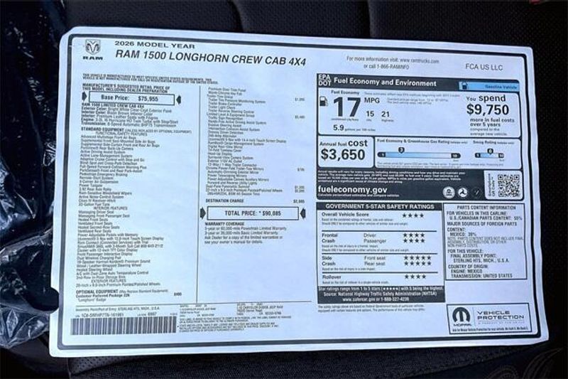 New 2026 RAM 1500 Limited Longhorn Crew Cab 4x4 5