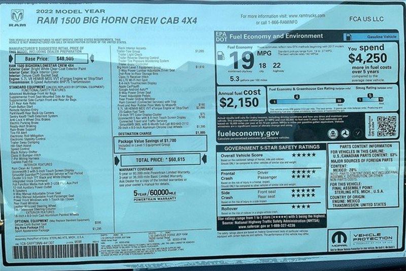 2022 RAM 1500 Big Horn Crew Cab 4x4 5
