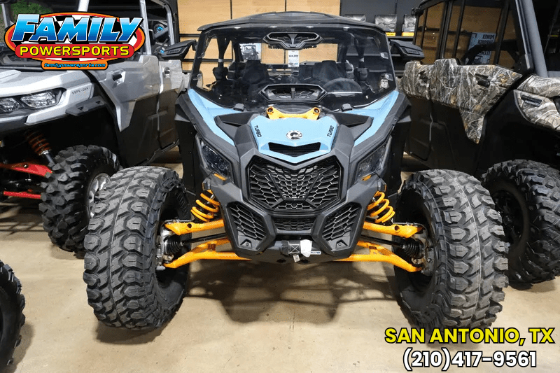 2025 CAN-AM MAVERICK X3 MAX DS TURBO SCANDI BLUE AND ORANGE CRUSH in a SCANDI BLUE AND ORANGE CRUSH exterior color. Family PowerSports (877) 886-1997 familypowersports.com 