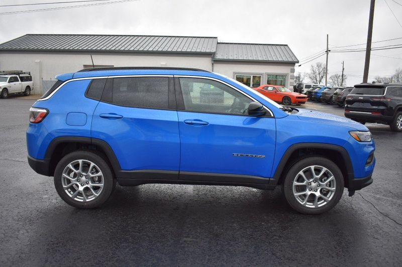 2024 Jeep Compass Latitude Lux 4x4 in a Laser Blue Pearl Coat exterior color. Tom Whiteside Auto Sales 740-831-2535 whitesidecars.com 