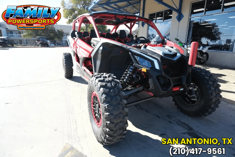 2025 Can-Am MAVERICK X3 MAX X RS TURBO RR WITH SMARTSHOX FIERY RED AND HYPER SILVERImage 1