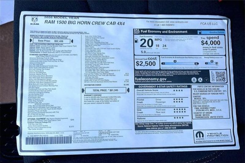 New 2026 RAM 1500 Big Horn Crew Cab 4x4 5