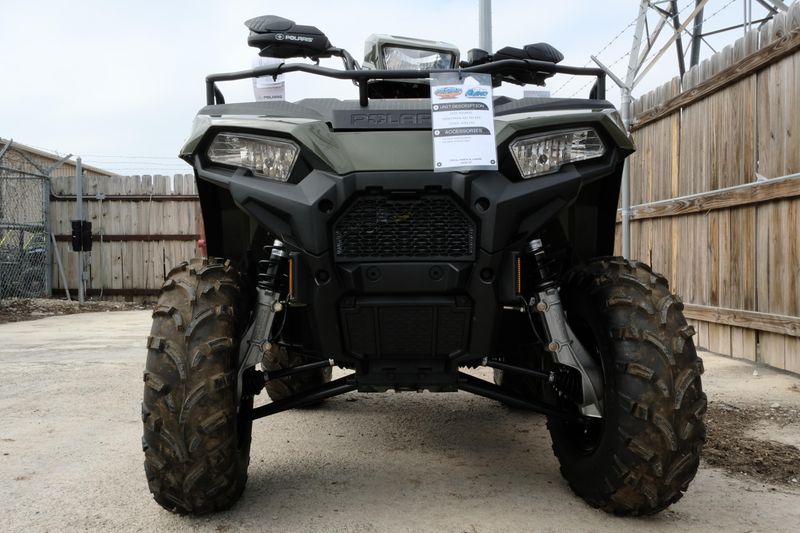 2025 POLARIS SPORTSMAN 450 HO EPS SAGE GREEN in a SAGE GREEN exterior color. Family PowerSports (877) 886-1997 familypowersports.com 