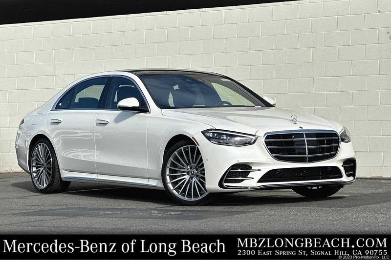 2023 Mercedes-Benz S-Class S 500 in a MANUFAKTUR Diamond White exterior color and Black Leatherinterior. SHELLY AUTOMOTIVE shellyautomotive.com 