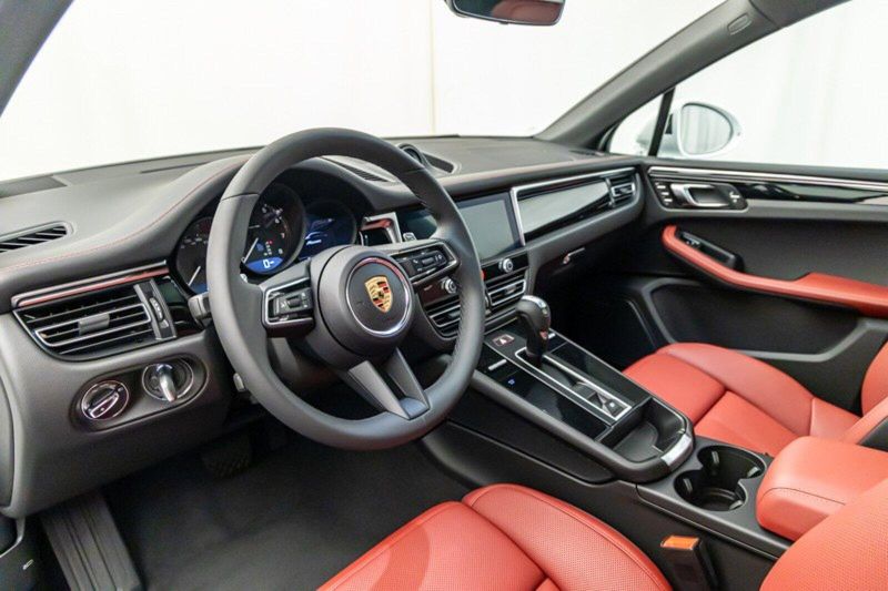 2024 Porsche Macan  in a White exterior color and Black/Bordeaux Redinterior. Lotus Manhattan 347-395-5714 lotusmanhattan.com 