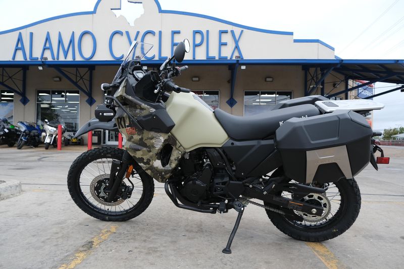 2025 Kawasaki KLR 650 ADVENTURE ABS CYPHER CAMO TAN AND METALLIC MATTE CARBON GRAYImage 1