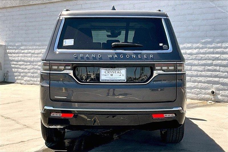 2023 Grand Wagoneer 4X4 in a Baltic Gray Metallic Clear Coat exterior color and Blackinterior. Crystal Chrysler Jeep Dodge Ram (760) 507-2975 pixelmotiondemo.com 