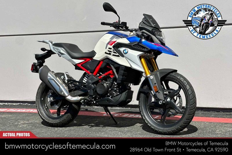 2024 BMW G 310 GS in a POLAR WHITE/RACING BLUE exterior color. BMW Motorcycles of Temecula – Southern California (951) 506-6903 bmwmotorcyclesoftemecula.com 