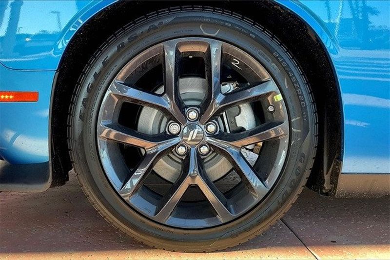 2023 Dodge Challenger Gt in a B5 Blue exterior color and Blackinterior. Crystal Chrysler Jeep Dodge Ram (760) 507-2975 pixelmotiondemo.com 